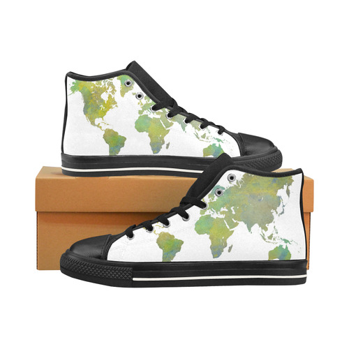 map of the world Men’s Classic High Top Canvas Shoes /Large Size (Model 017)