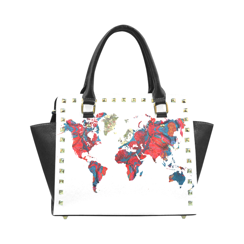 map of the world Rivet Shoulder Handbag (Model 1645)