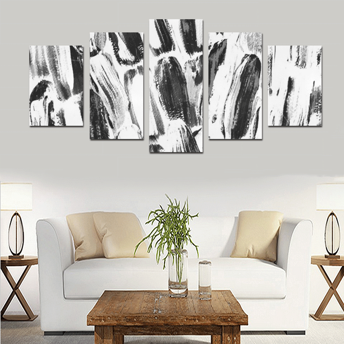 Black and White Sugarcane Canvas Print Sets D (No Frame)