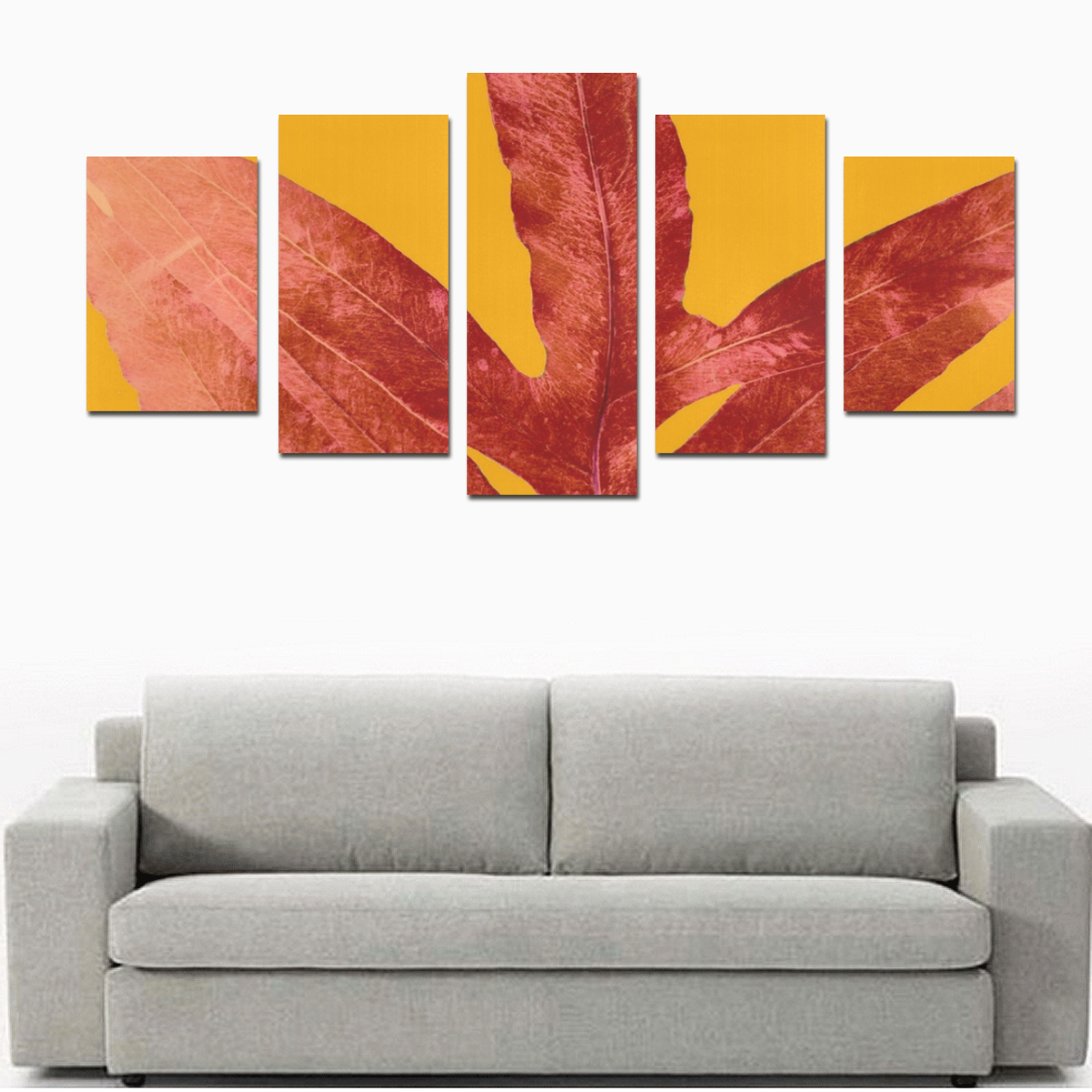 Red Fern on Orange Canvas Print Sets D (No Frame)