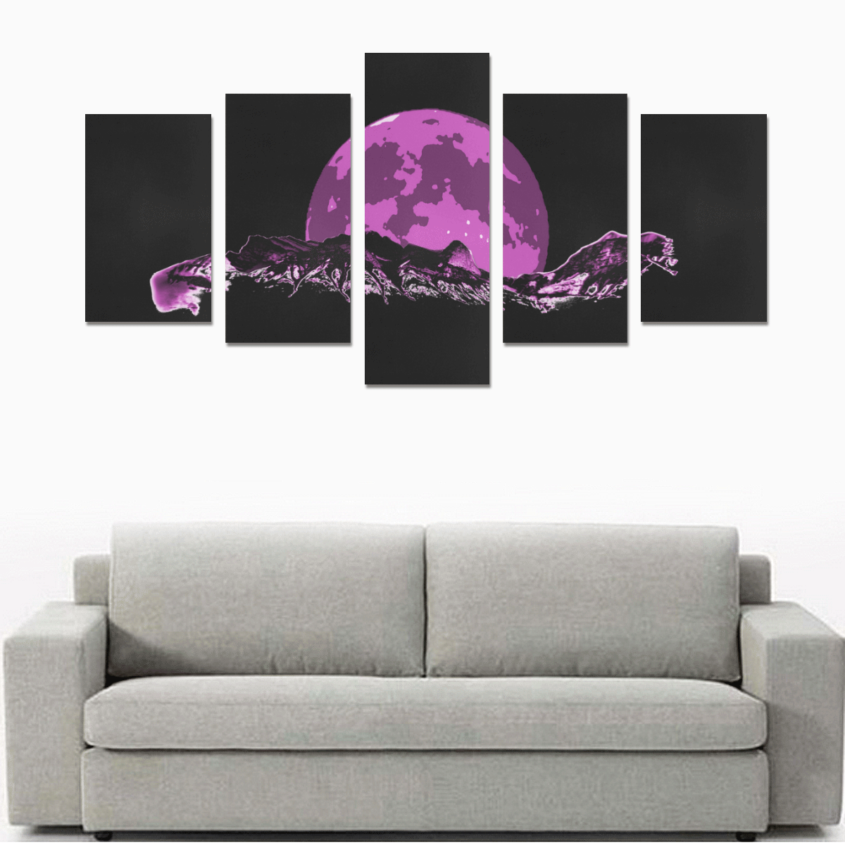 Big Moon Mountain Canvas Print Sets C (No Frame)