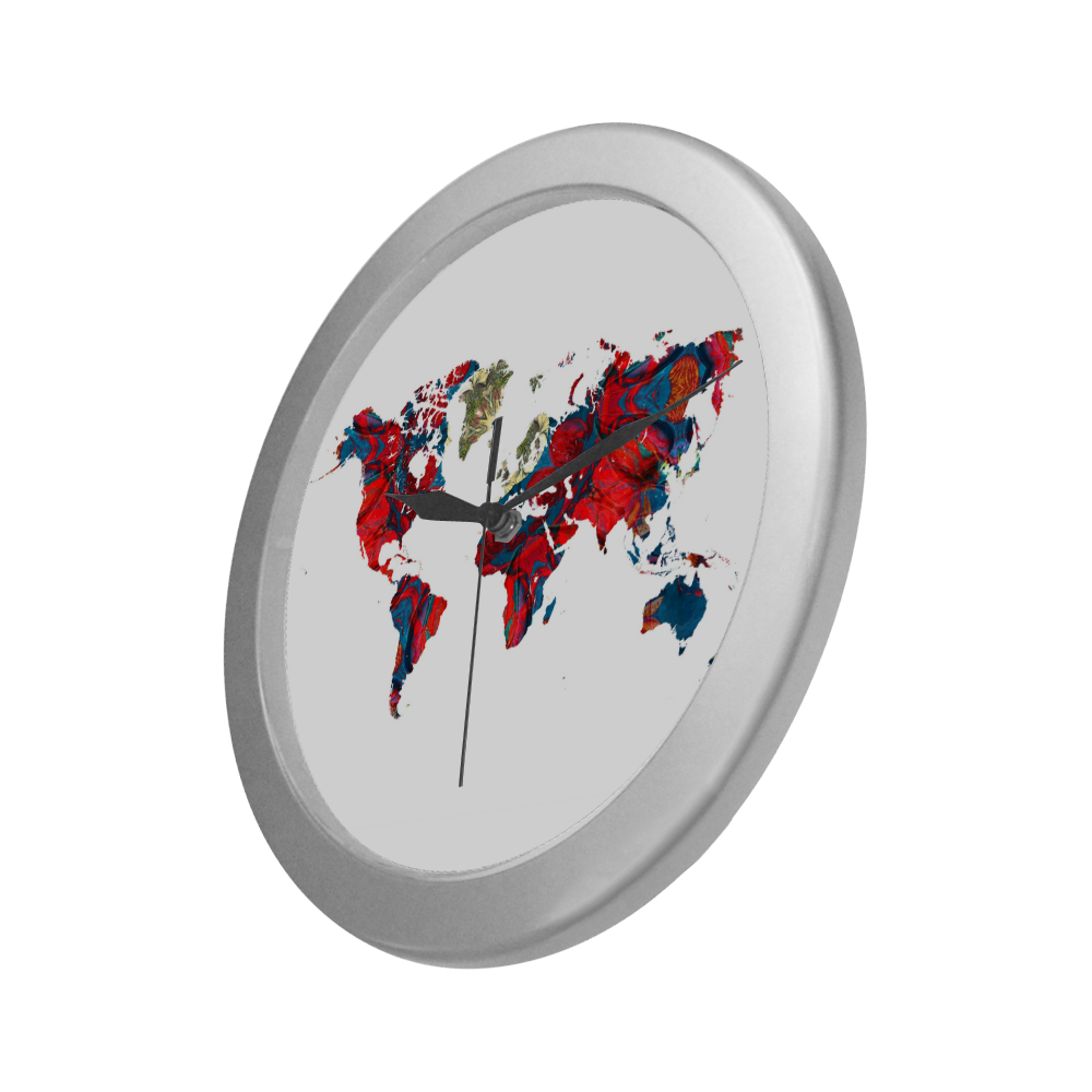 map of the world Silver Color Wall Clock