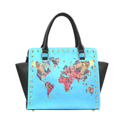 map of the world Rivet Shoulder Handbag (Model 1645)