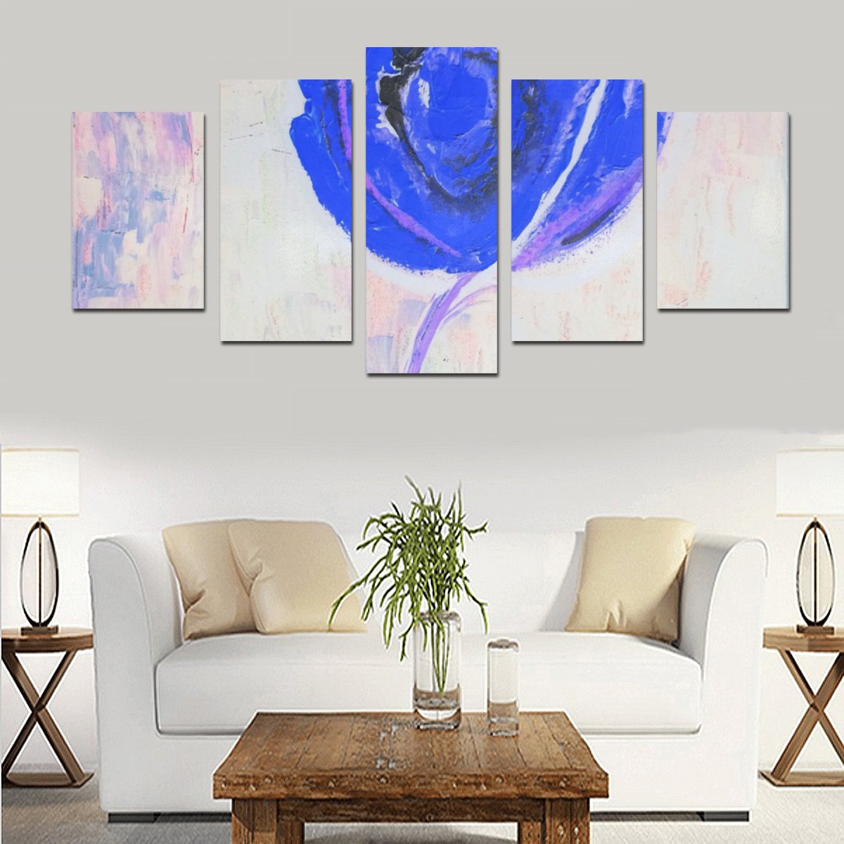 Golden Rose Acrylic Icey Blue Canvas Print Sets D (No Frame)