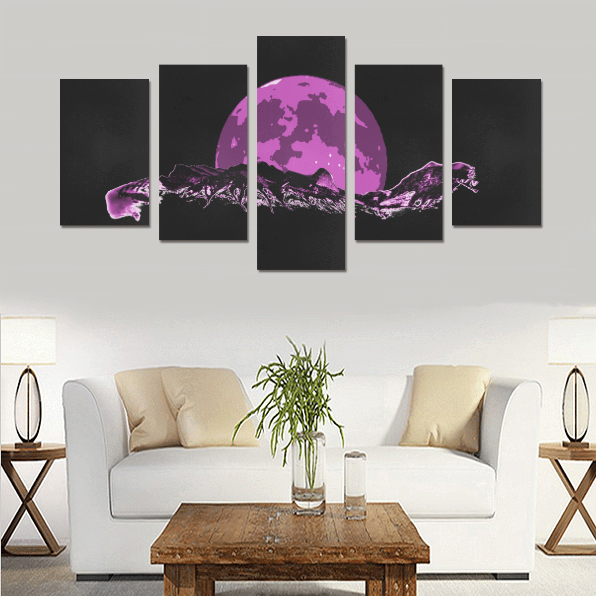 Big Moon Mountain Canvas Print Sets C (No Frame)