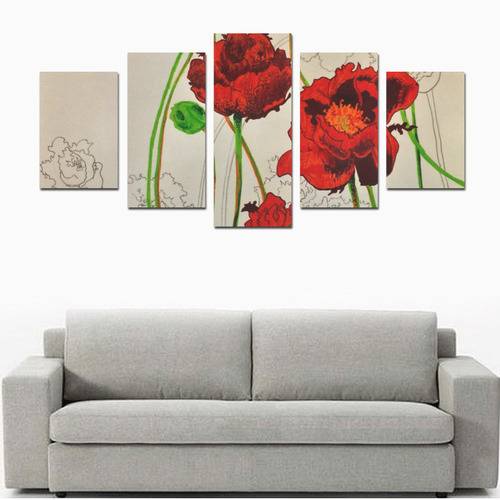 Red Peonies Canvas Print Sets D (No Frame)