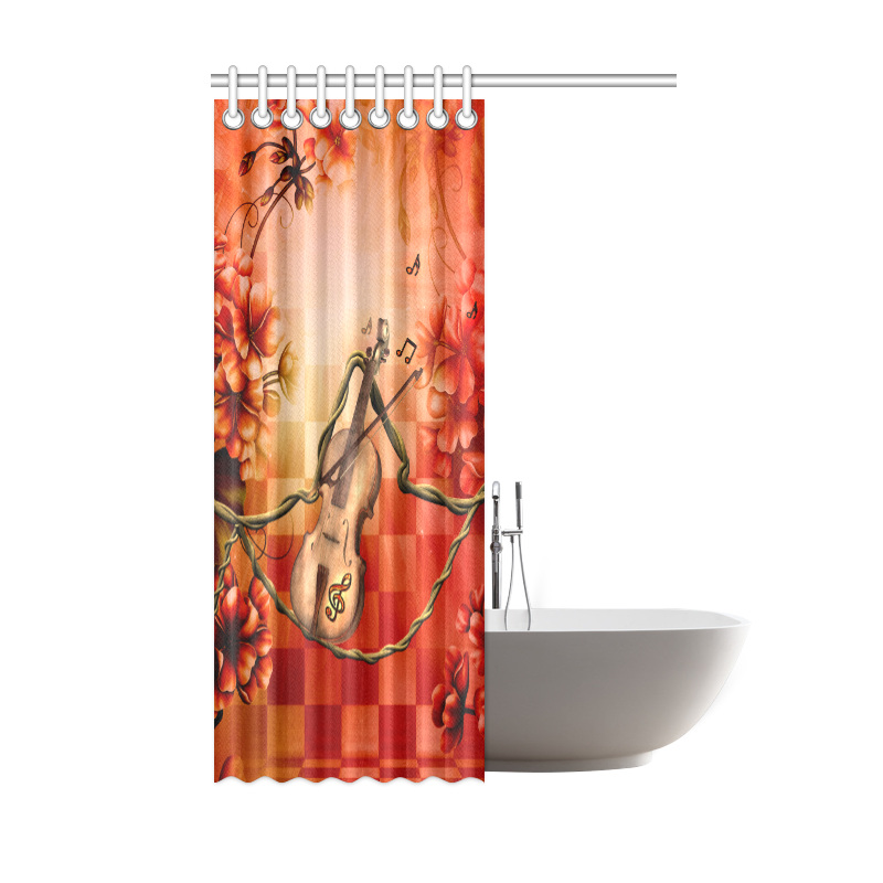 Violin and violin bow with flowers Shower Curtain 48"x72"