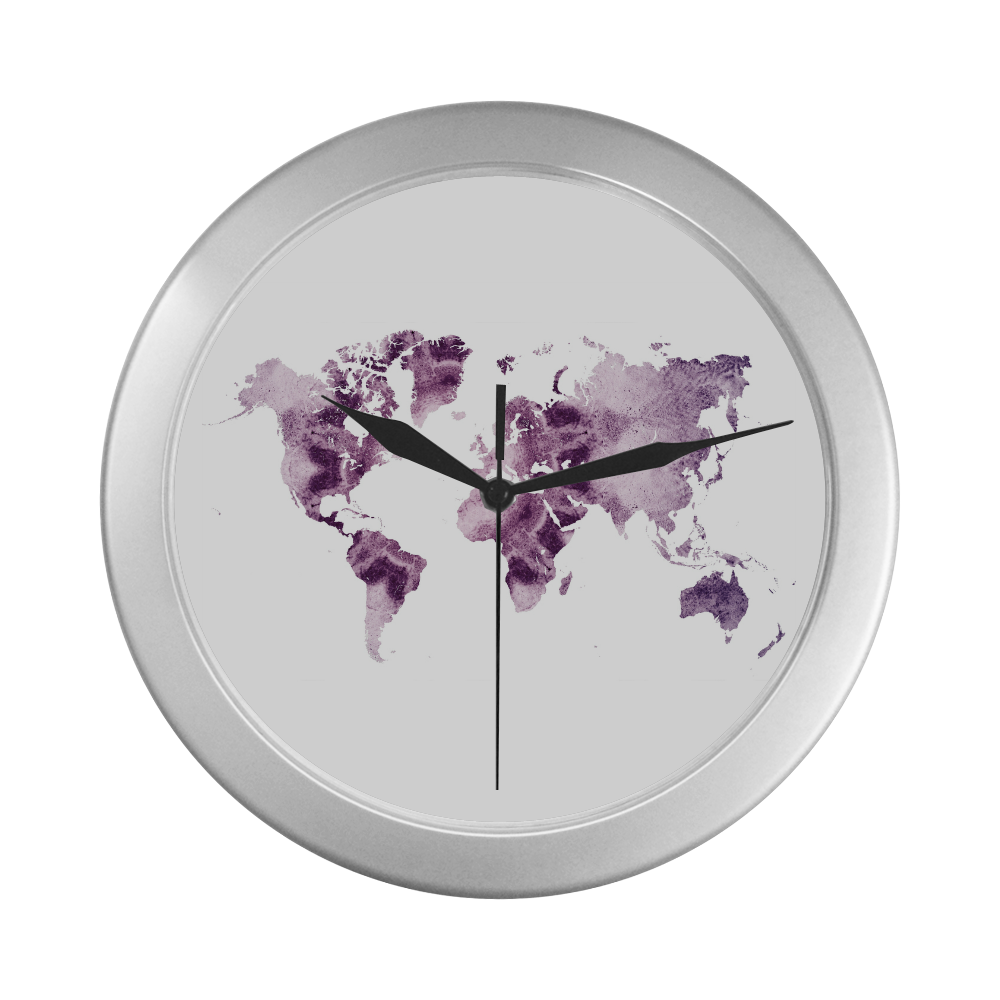 map of the world Silver Color Wall Clock