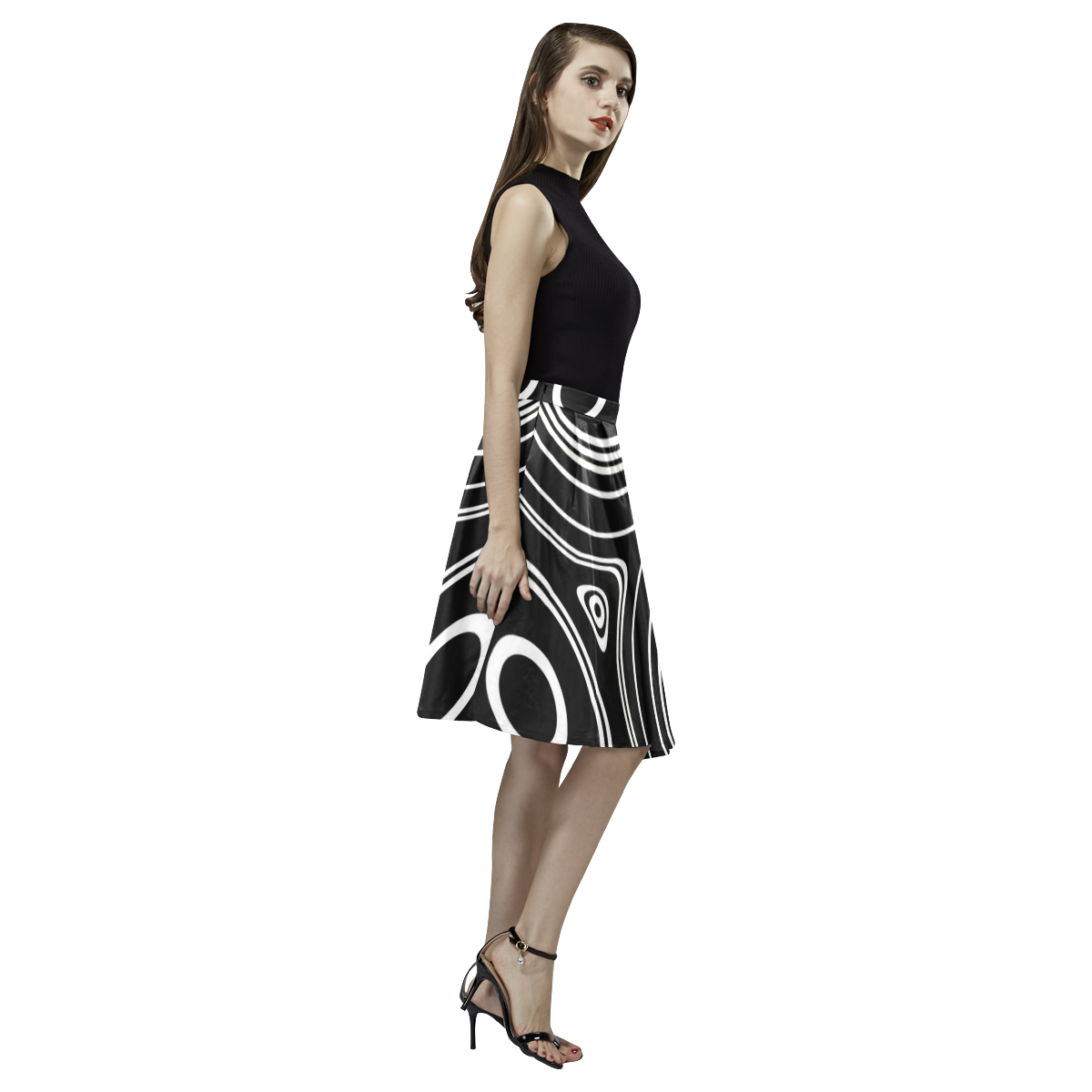 Concentric Circle Pattern Melete Pleated Midi Skirt (Model D15)