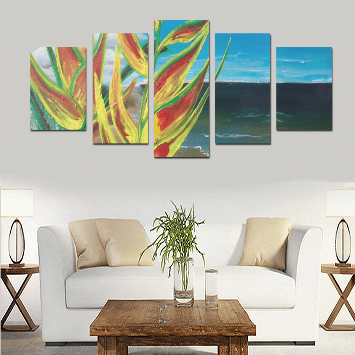 Heliconia Tropical Parrot Plant Take me There Canvas Print Sets D (No Frame)