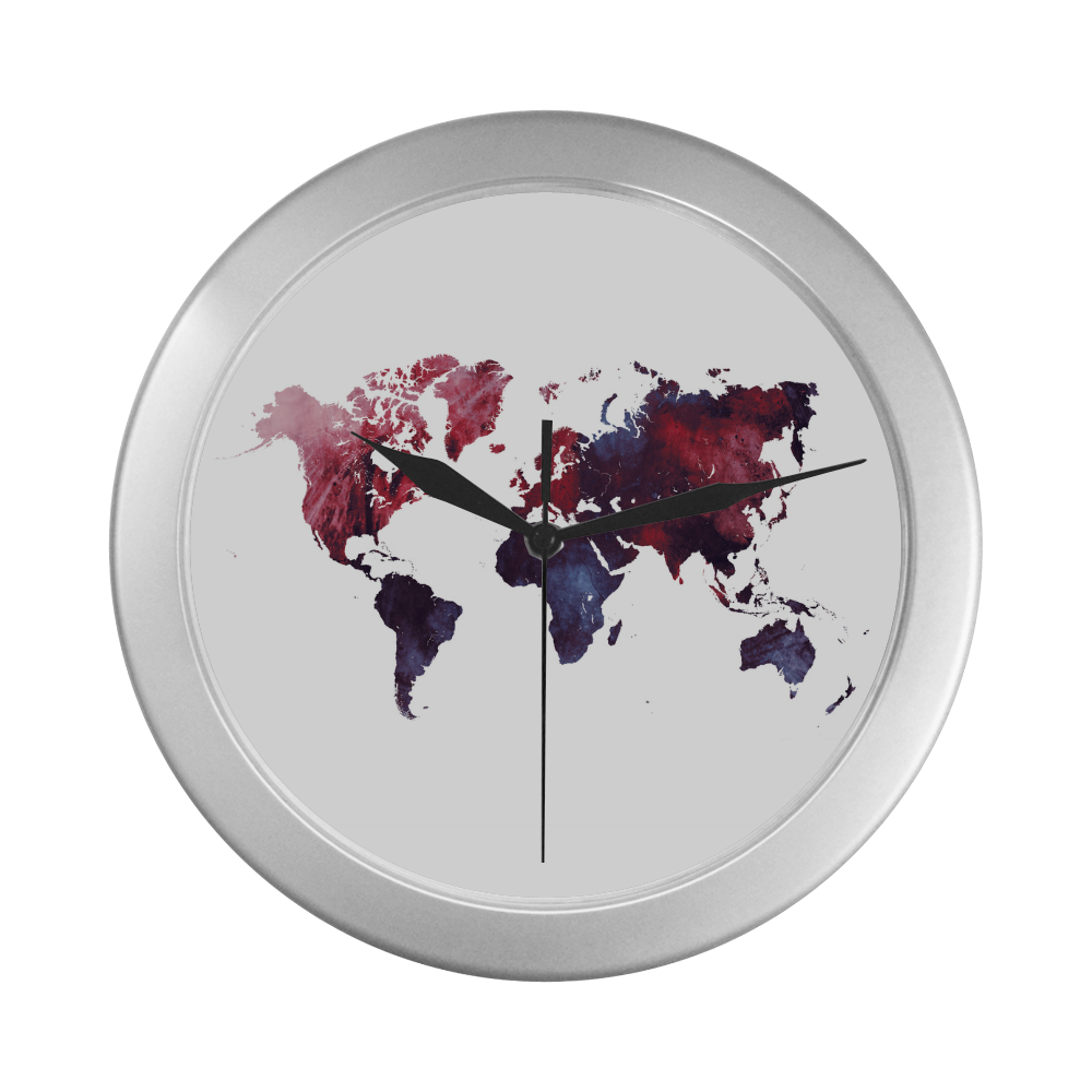 map of the world Silver Color Wall Clock