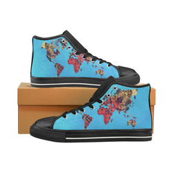 map of the world Women's Classic High Top Canvas Shoes (Model 017)