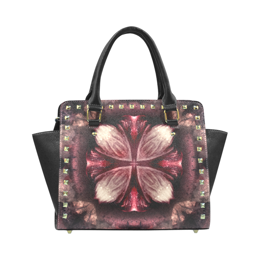 burgundy fractal studded handle bag Rivet Shoulder Handbag (Model 1645)