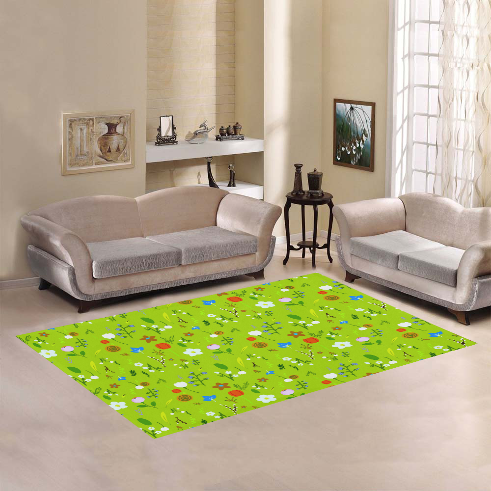 Blue Green Red Floral Fantasy Pattern Area Rug7'x5'