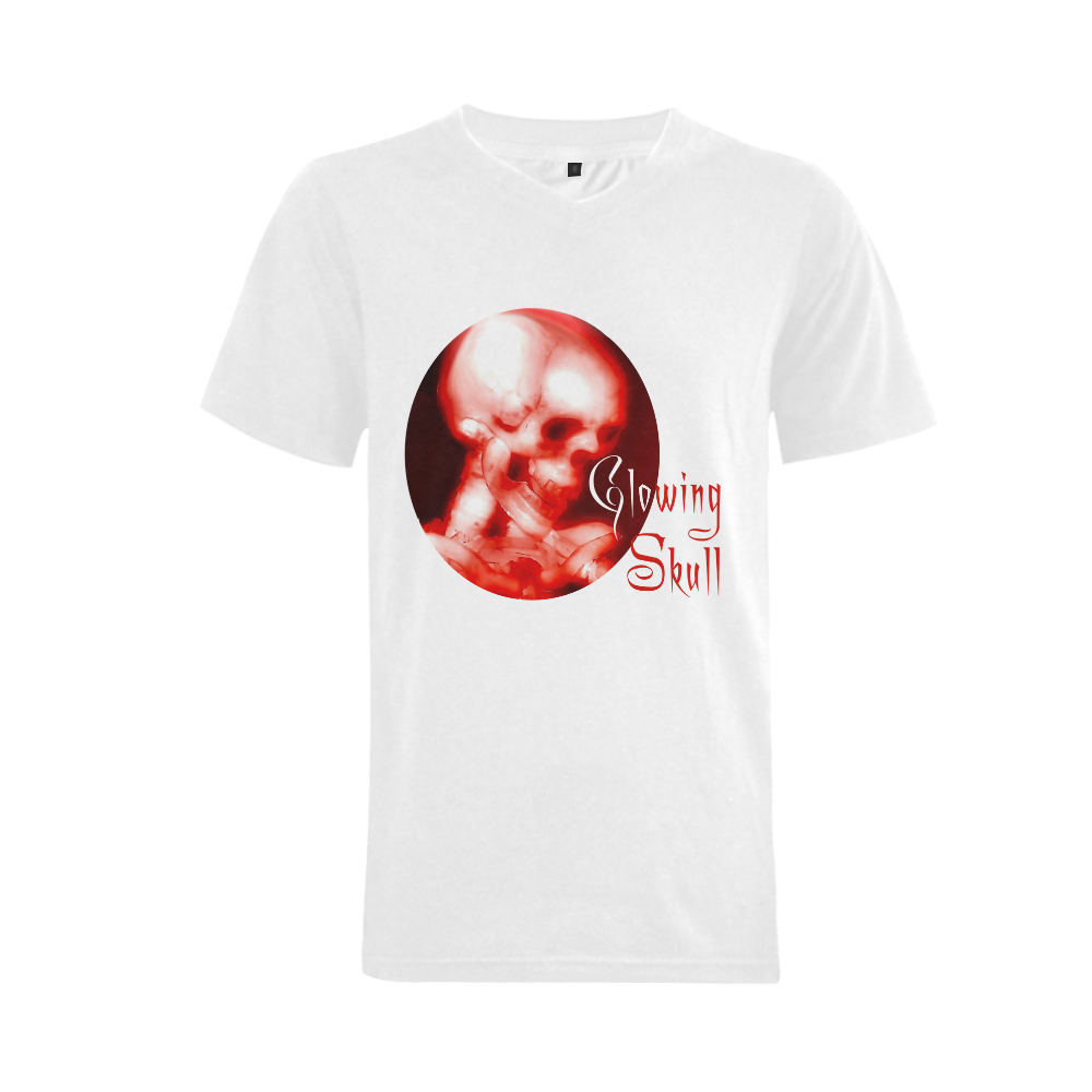 glowing skull v neck tshirt white Men's V-Neck T-shirt  Big Size(USA Size) (Model T10)