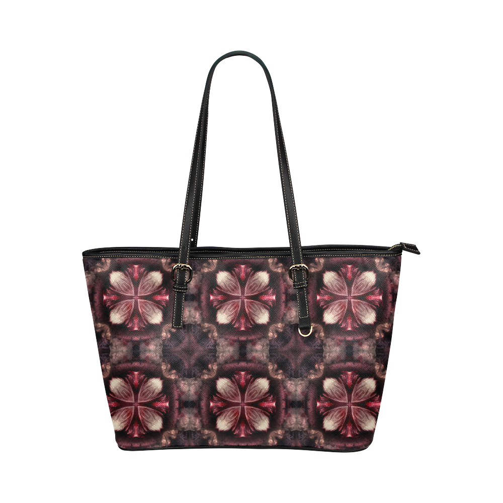 burgundy fractal tiled purse Leather Tote Bag/Large (Model 1651)