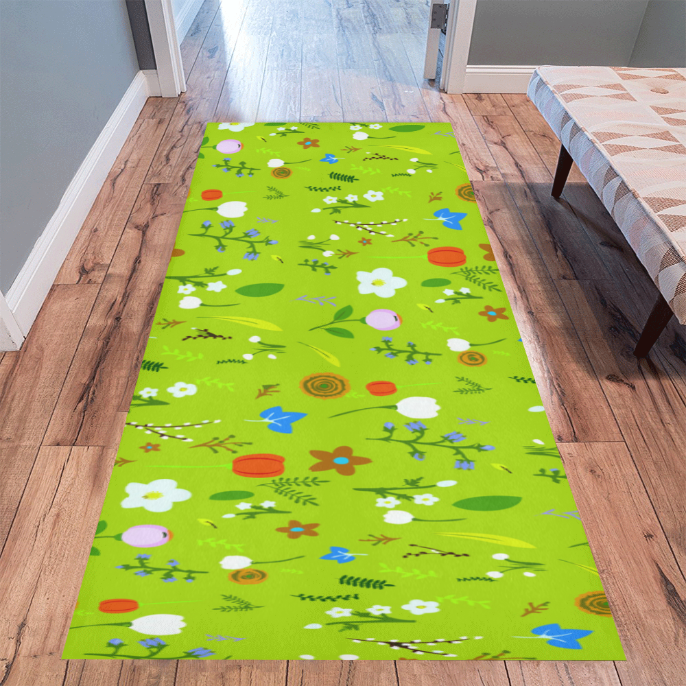 Blue Green Red Floral Fantasy Pattern Area Rug 9'6''x3'3''
