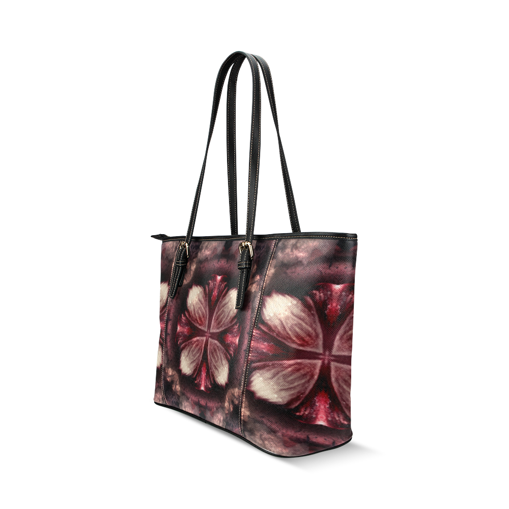 burgundy fractal leather tote small Leather Tote Bag/Small (Model 1640)