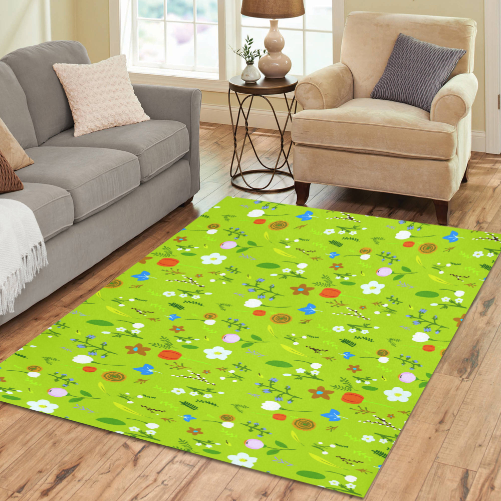 Blue Green Red Floral Fantasy Pattern Area Rug7'x5'