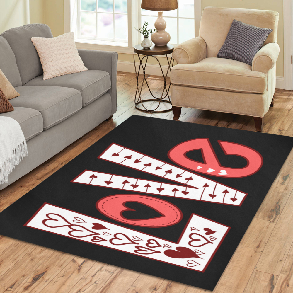 Love Cute Red White Heart Graphic Area Rug7'x5'
