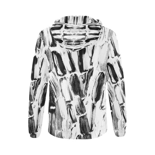 Black and White Sugarcane All Over Print Full Zip Hoodie for Women (Model H14)