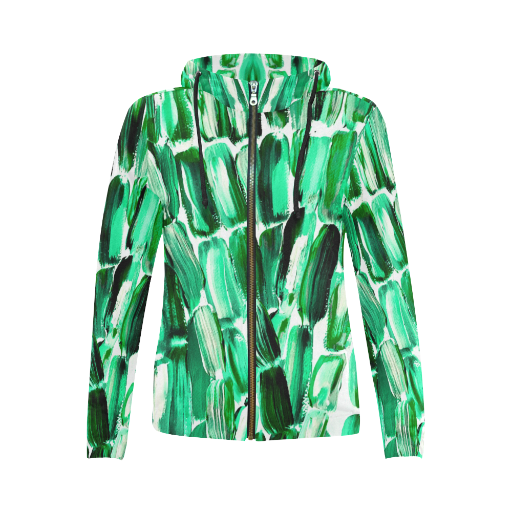 Green Sugarcane All Over Print Full Zip Hoodie for Women (Model H14)