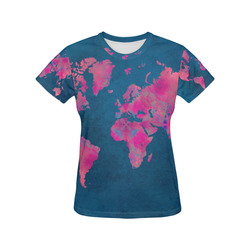 map of the world All Over Print T-Shirt for Women (USA Size) (Model T40)