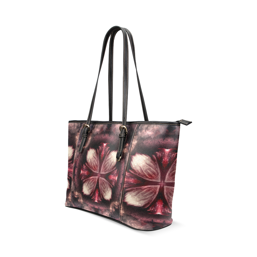 burgundy fractal leather tote small Leather Tote Bag/Small (Model 1640)