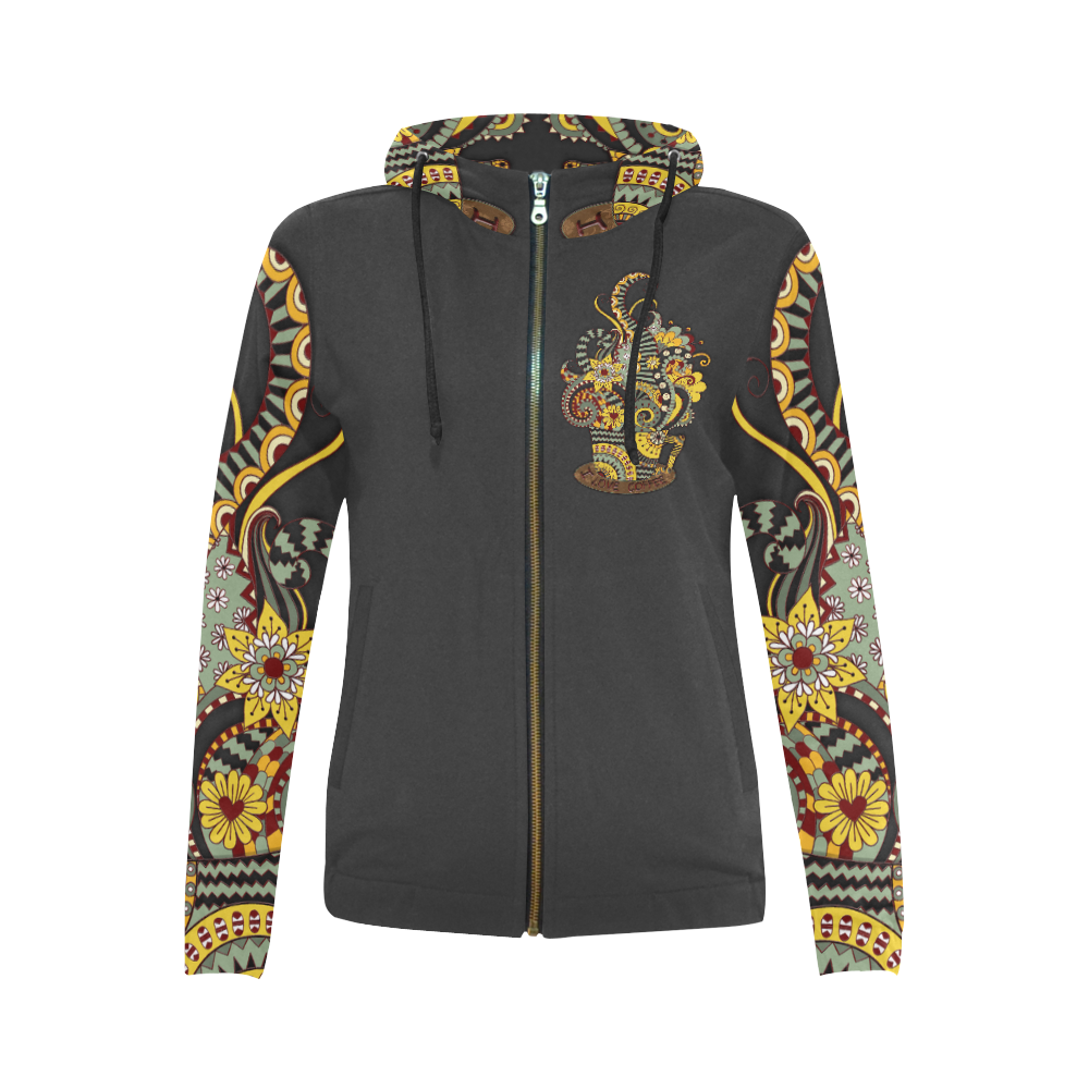 I love coffee All Over Print Full Zip Hoodie for Women (Model H14)