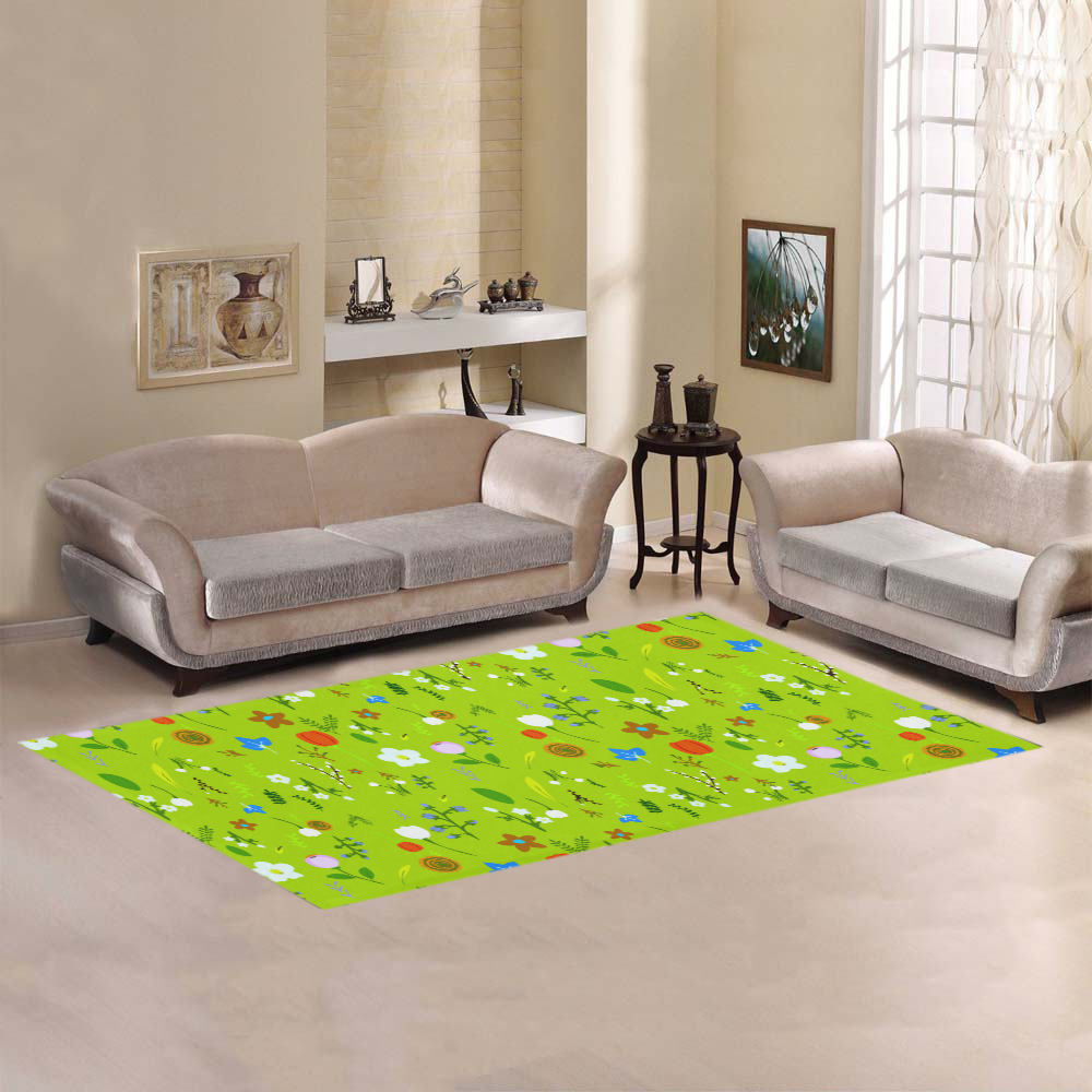 Blue Green Red Floral Fantasy Pattern Area Rug 7'x3'3''