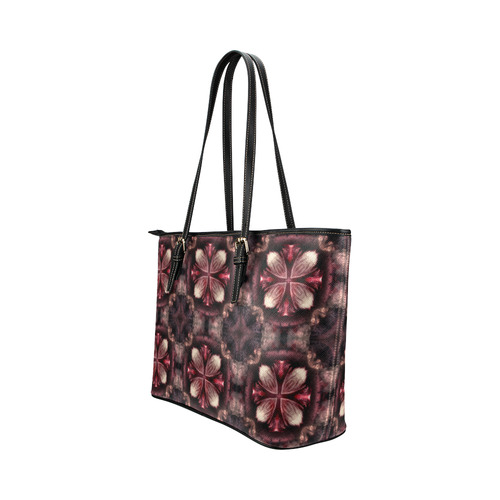 burgundy fractal tiled purse Leather Tote Bag/Large (Model 1651)