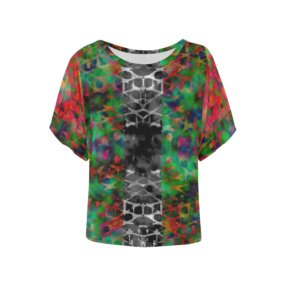 Field of Psychedelic Nightmares Women's Batwing-Sleeved Blouse T shirt (Model T44)