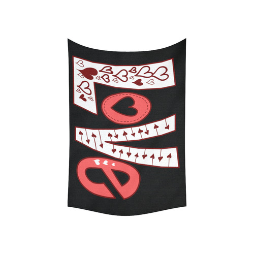 Love Cute Red White Heart Graphic Cotton Linen Wall Tapestry 60"x 40"