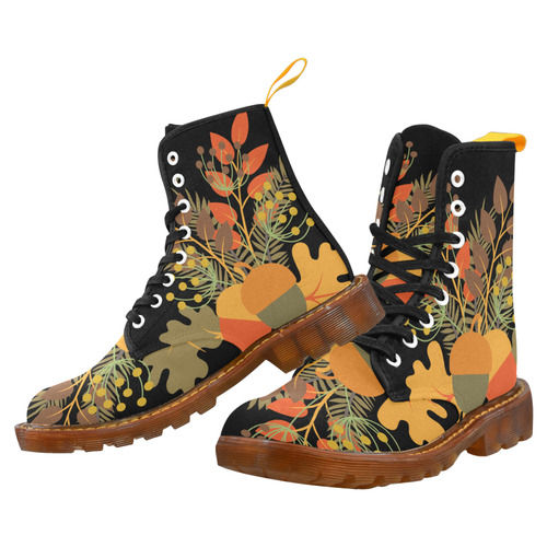 Autumn Floral Red Gold Acorns Leaves Martin Boots For Women Model 1203H