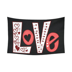 Love Cute Red White Heart Graphic Cotton Linen Wall Tapestry 90"x 60"