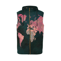 map of the world All Over Print Sleeveless Zip Up Hoodie for Men (Model H16)