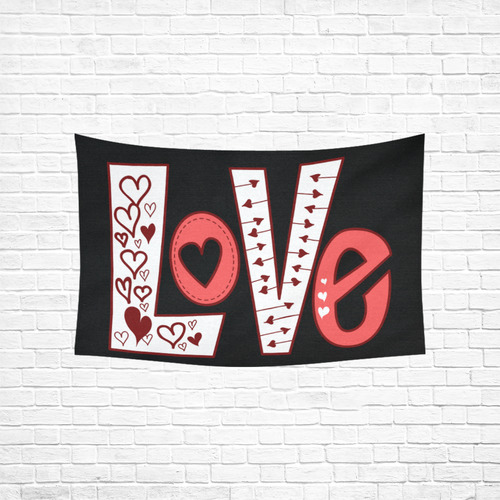Love Cute Red White Heart Graphic Cotton Linen Wall Tapestry 60"x 40"