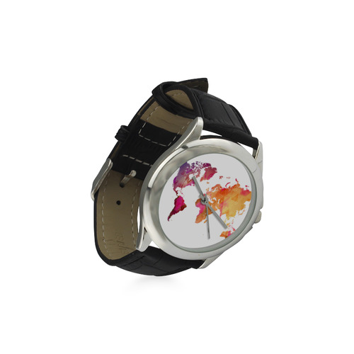 map of the world Women's Classic Leather Strap Watch(Model 203)