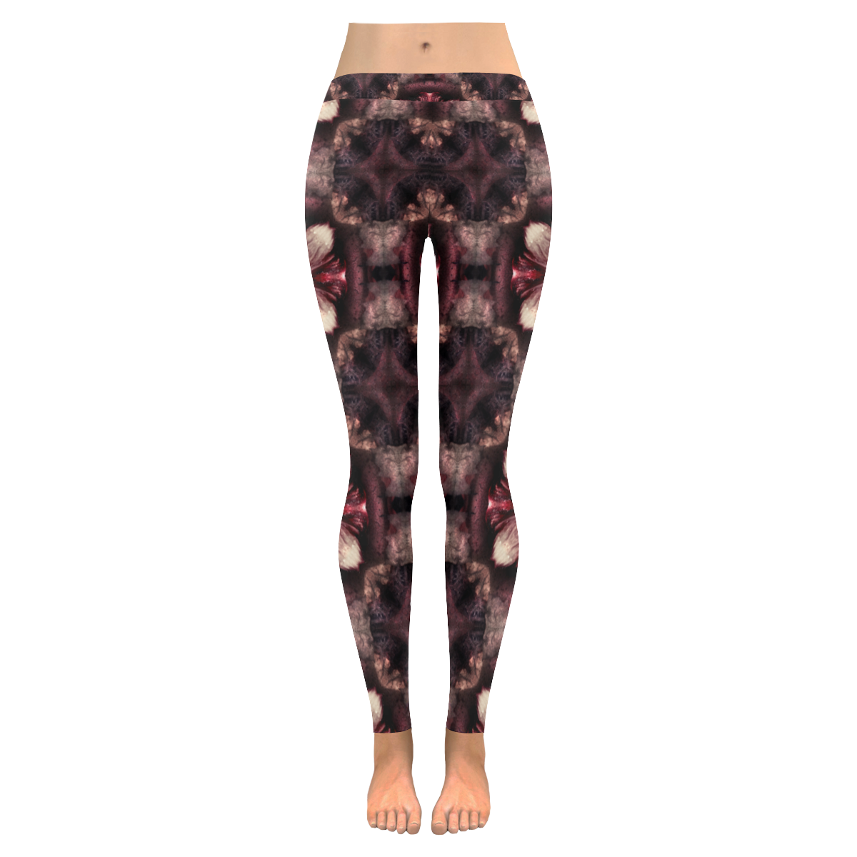 burgundy fractal tile leggings Women's Low Rise Leggings (Invisible Stitch) (Model L05)