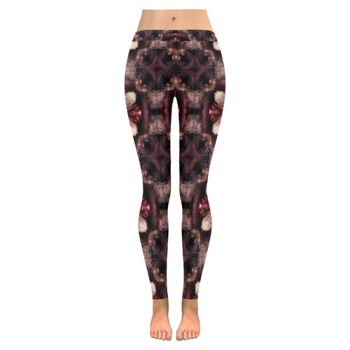 burgundy fractal tile leggings Women's Low Rise Leggings (Invisible Stitch) (Model L05)
