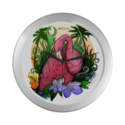 Flamingo Silver Color Wall Clock