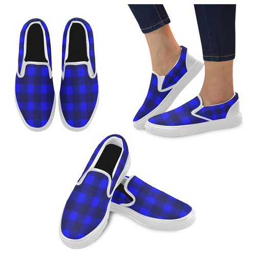 Plaid Blue Women's Slip-on Canvas Shoes (Model 019)