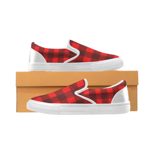 Plaid Red Women's Slip-on Canvas Shoes (Model 019)