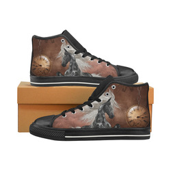 Amazing steampunk horse, silver High Top Canvas Women's Shoes/Large Size (Model 017)