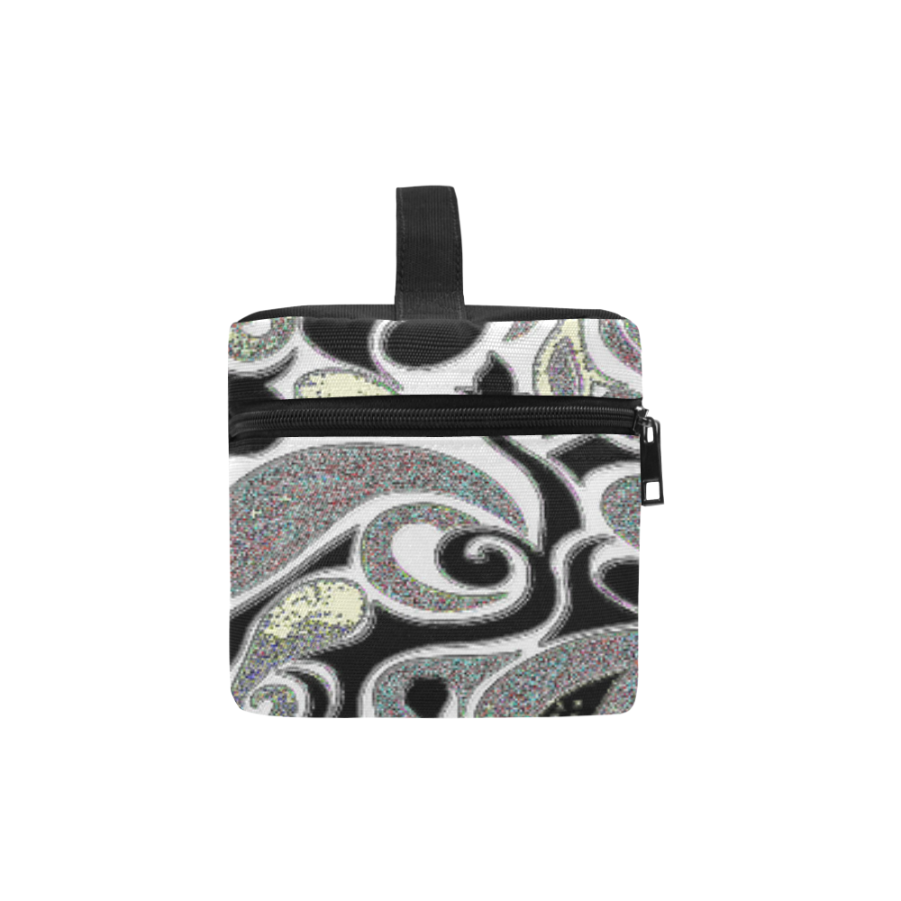 Retro Abstract Swirl Doodle in Black and White Cosmetic Bag/Large (Model 1658)