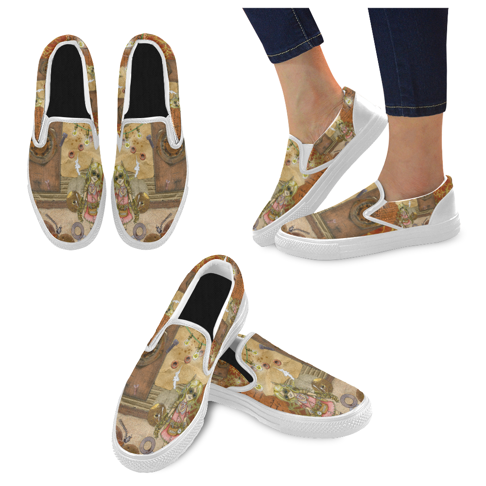 Steam Punk Women's Slip-on Canvas Shoes (Model 019)