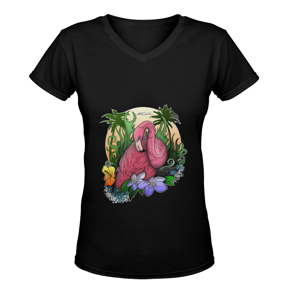 Flamingo Women's Deep V-neck T-shirt (Model T19)