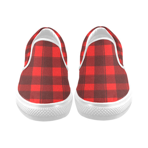 Plaid Red Women's Slip-on Canvas Shoes (Model 019)