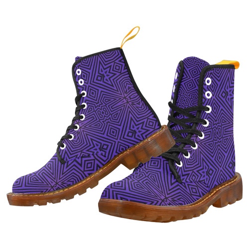 Purple-Black Tribal Pattern Martin Boots For Women Model 1203H