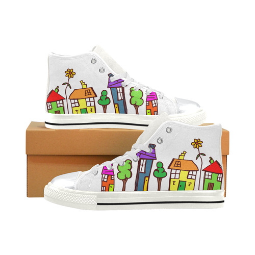 Funny Houses High Top Canvas Shoes for Kid (Model 017)